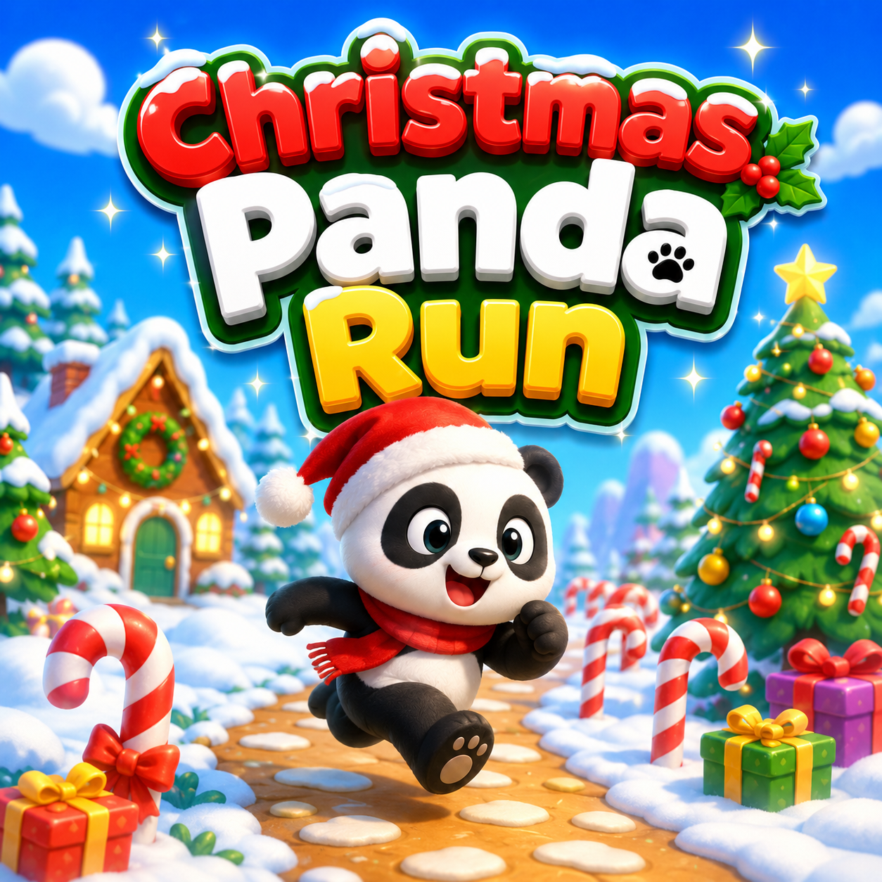 ภาพปกเกม หมีแพนด้าวิ่งฉลองคริสต์มาส